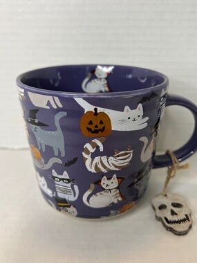 Halloween Purple Cat Pumpkin Ceramic Mug New